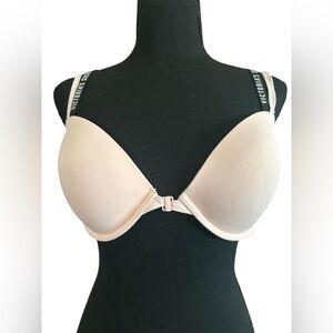 Victoria’s Secret Pink Coquette Padded Plunge Front Close Bra Logo Straps 36D